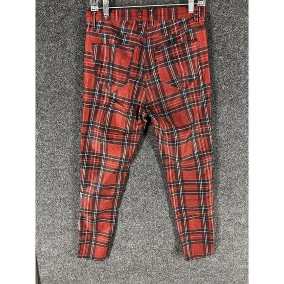 Zara Jeans Women 30 Red Plaid Mid Rise Demin Medium Wash Skinny Pockets Regular - Picture 2 of 6